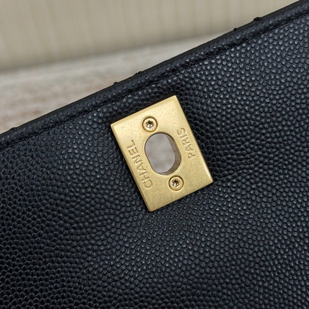 FLAP BAG WITH TOP HANDLE 24  Grained Calfskin Black