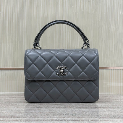 FLAP BAG WITH TOP HANDLE Trendy cc Lambskin Gray