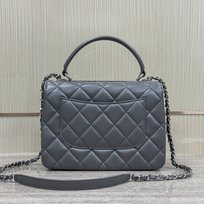 FLAP BAG WITH TOP HANDLE Trendy cc Lambskin Gray