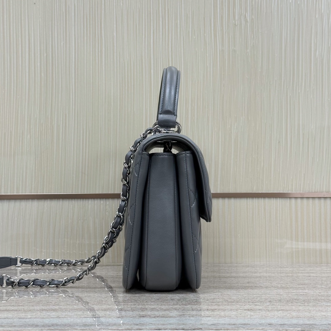 FLAP BAG WITH TOP HANDLE Trendy cc Lambskin Gray