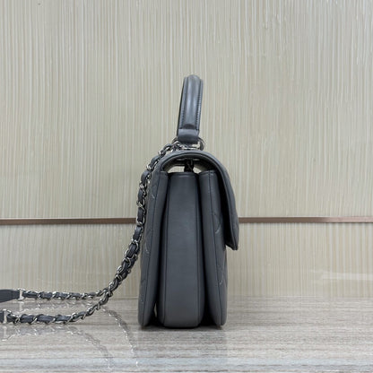 FLAP BAG WITH TOP HANDLE Trendy cc Lambskin Gray