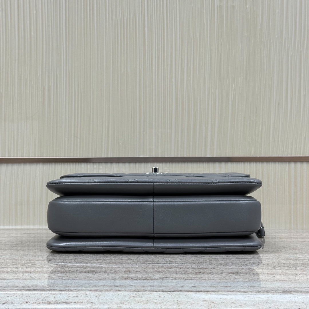 FLAP BAG WITH TOP HANDLE Trendy cc Lambskin Gray