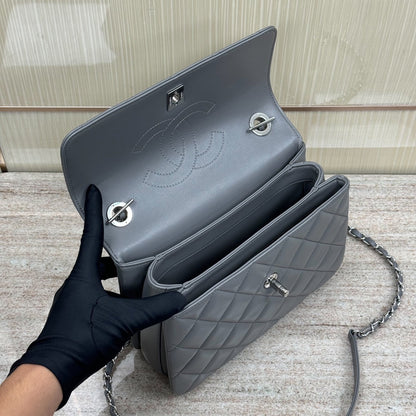 FLAP BAG WITH TOP HANDLE Trendy cc Lambskin Gray