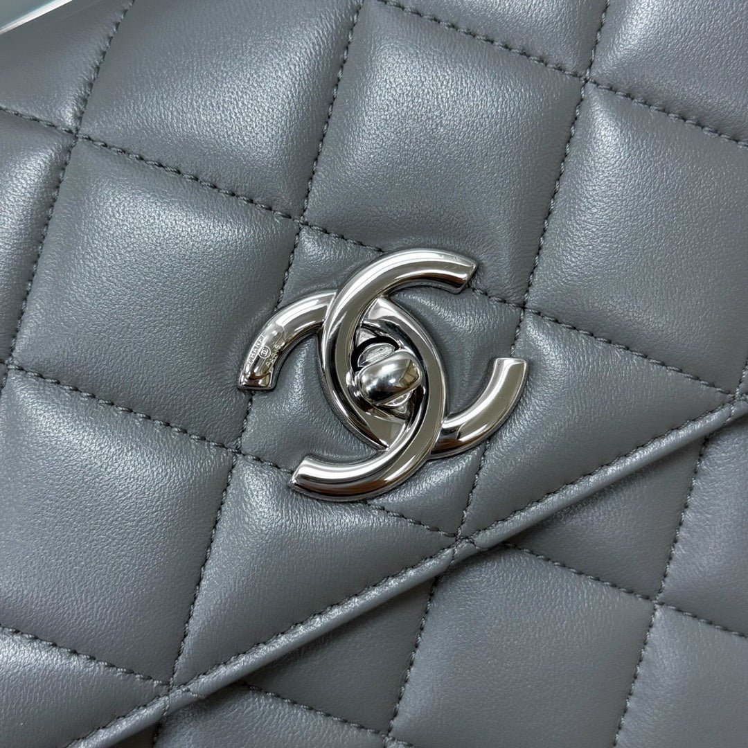 FLAP BAG WITH TOP HANDLE Trendy cc Lambskin Gray