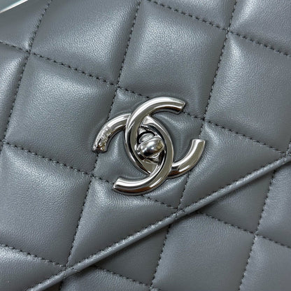 FLAP BAG WITH TOP HANDLE Trendy cc Lambskin Gray