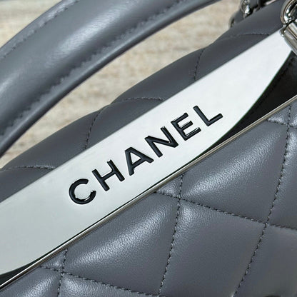 FLAP BAG WITH TOP HANDLE Trendy cc Lambskin Gray