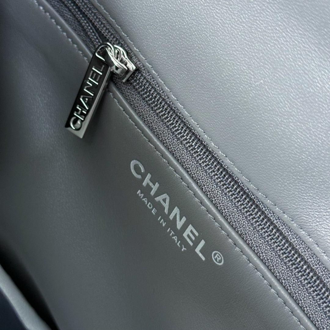 FLAP BAG WITH TOP HANDLE Trendy cc Lambskin Gray