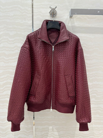 24fw woven leather jacket