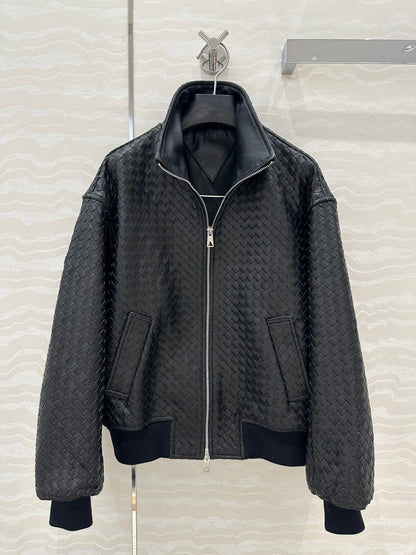 24fw woven leather jacket