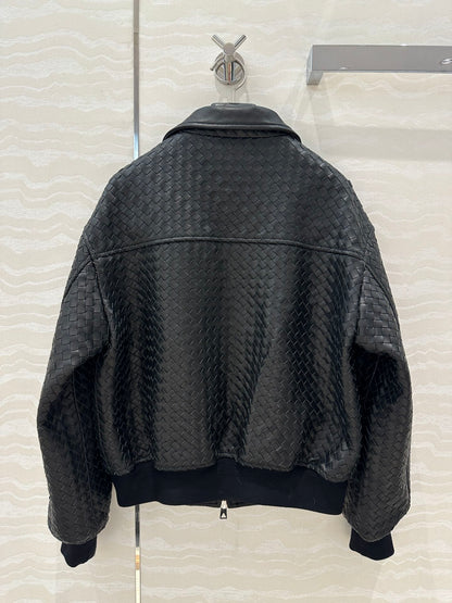 24fw woven leather jacket