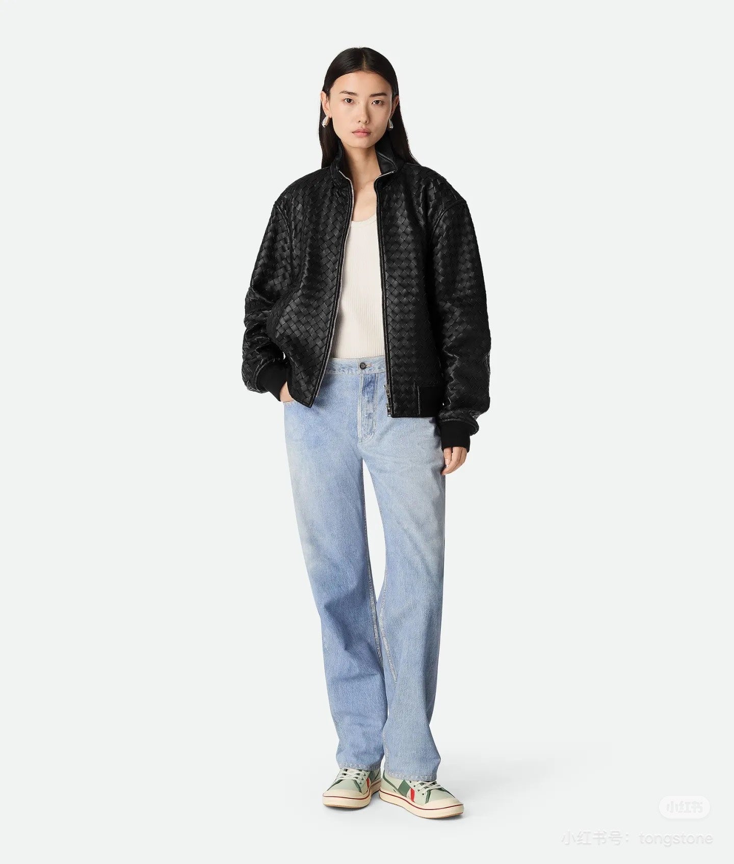 24fw woven leather jacket