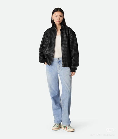 24fw woven leather jacket