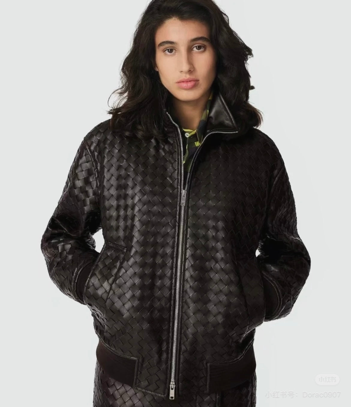 24fw woven leather jacket