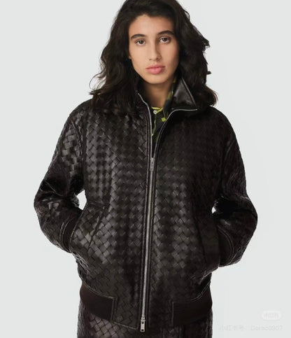 24fw woven leather jacket