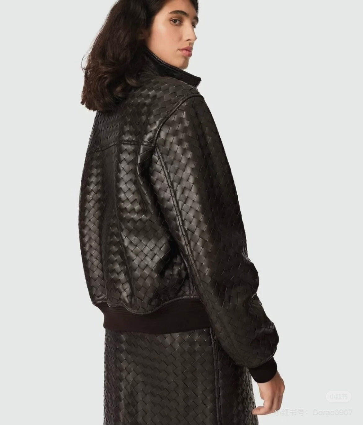 24fw woven leather jacket