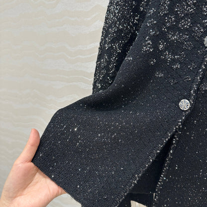 Shimmering Cropped Wide-Sleeve Tweed Jacket