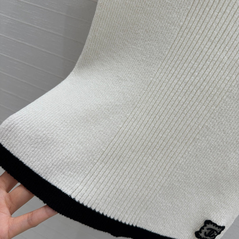 White Knit Top with Black Trim