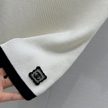 White Knit Top with Black Trim