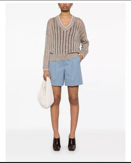 v neck knitted sweater