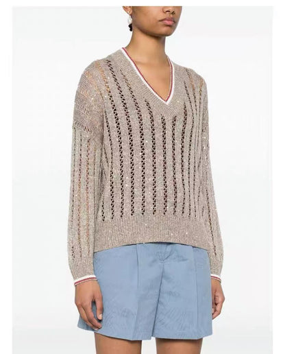 v neck knitted sweater