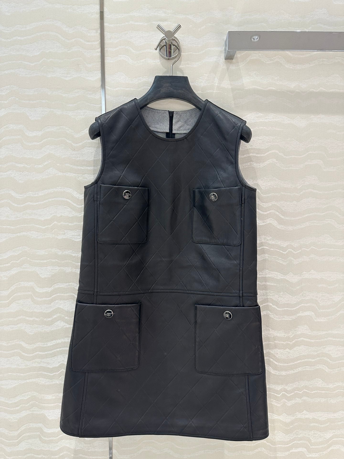 25ss leather A line dress