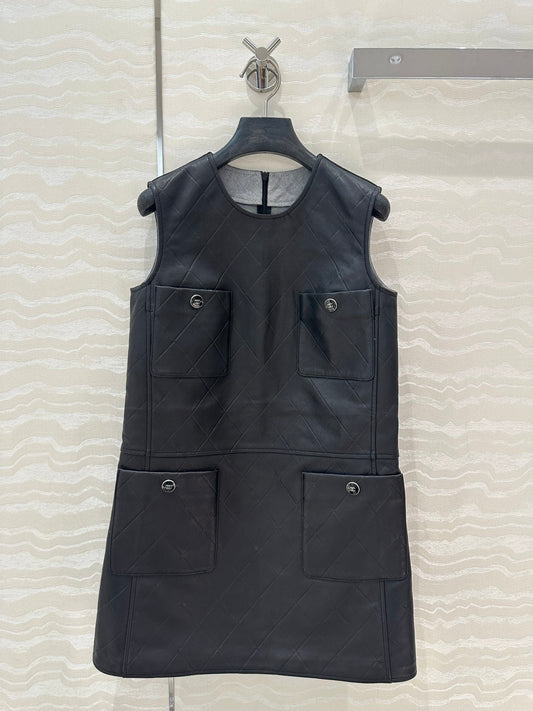 25ss leather A line dress