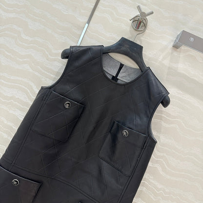 25ss leather A line dress
