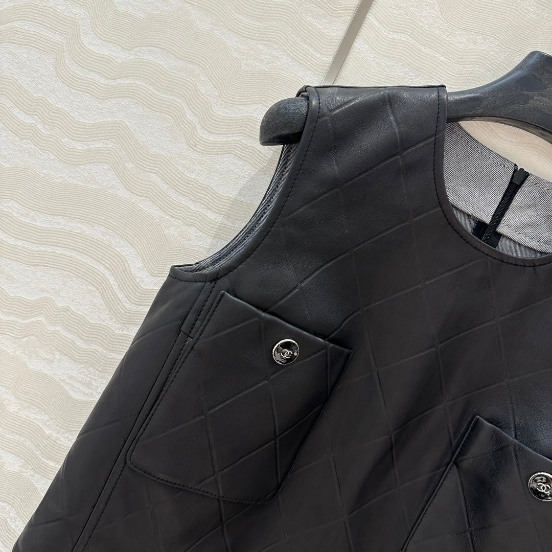 25ss leather A line dress