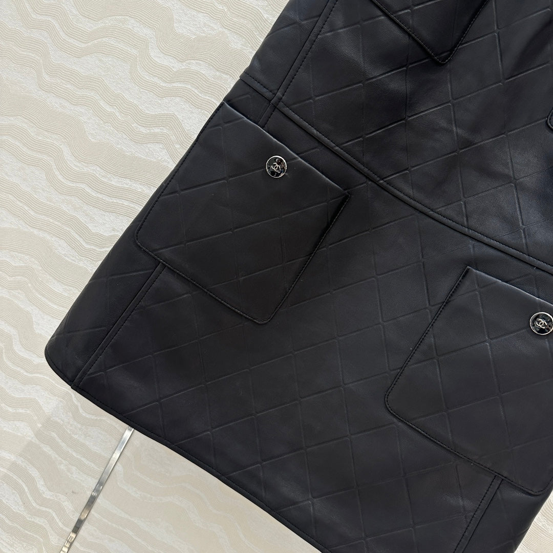 25ss leather A line dress