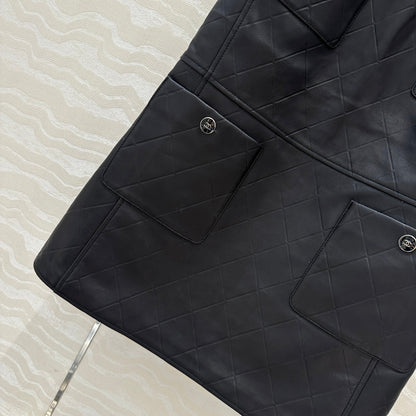 25ss leather A line dress