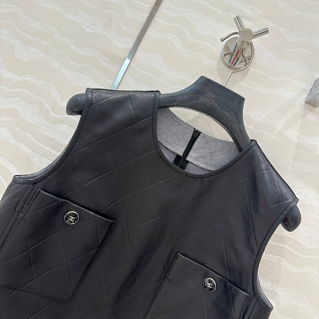 25ss leather A line dress