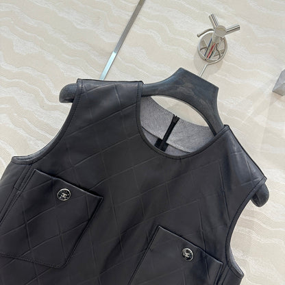 25ss leather A line dress