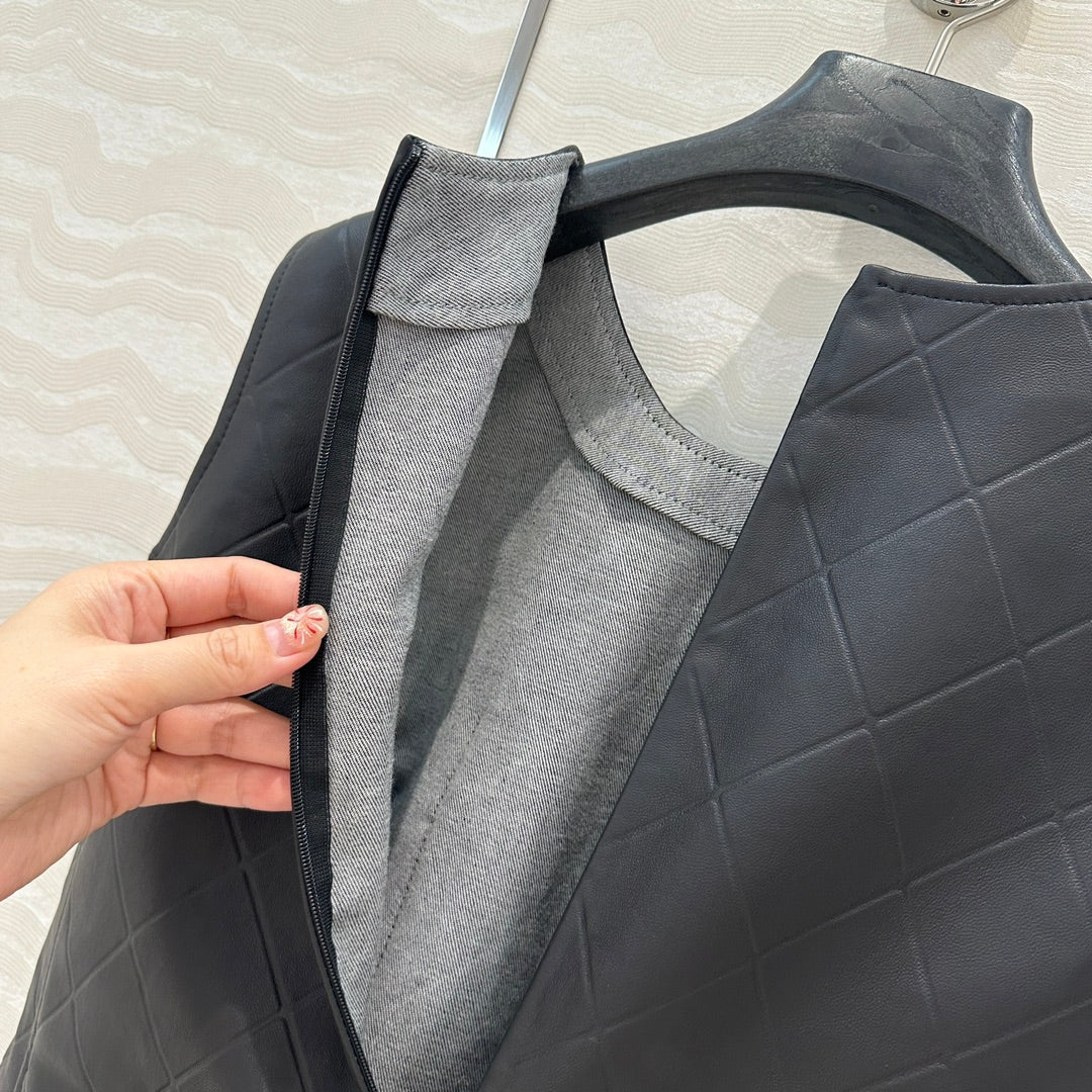 25ss leather A line dress