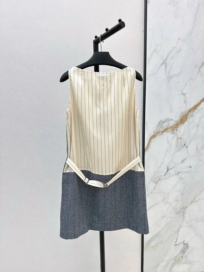 Preppy Two-Tone Striped Vest Dress