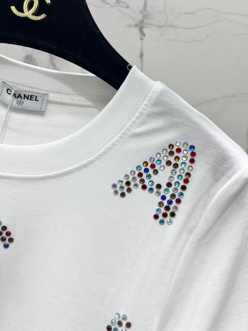Colorful Rhinestone Letter T-Shirt