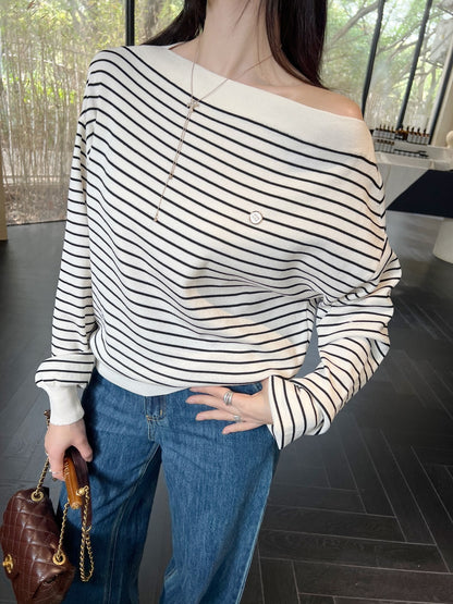 25SS Off-shoulder knitted shirt