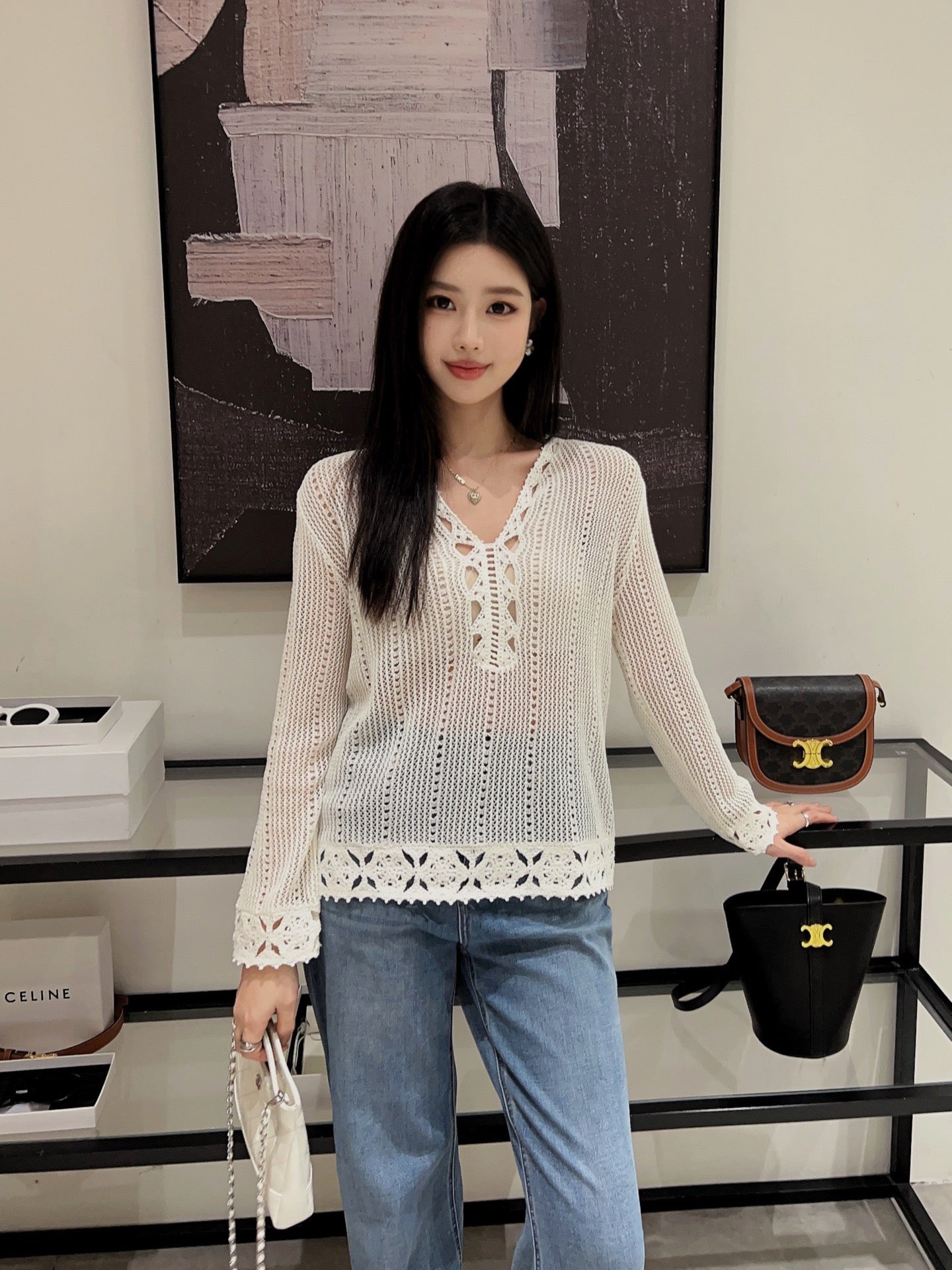 25ss hollow knitted shirt