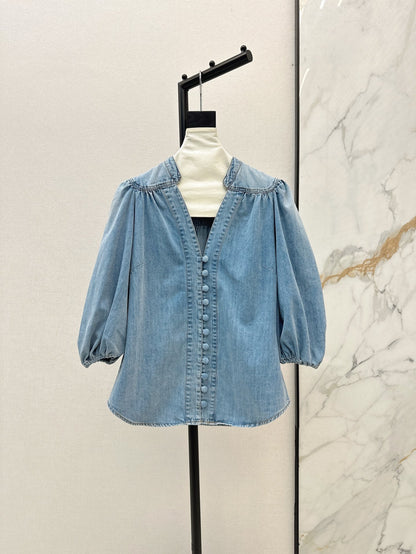 25ss denim V neck shirt