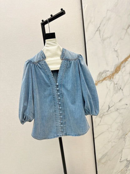 25ss denim V neck shirt