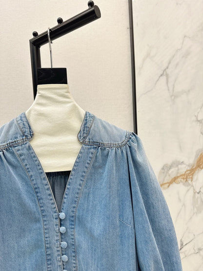 25ss denim V neck shirt