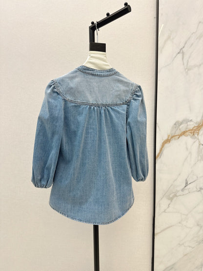 25ss denim V neck shirt