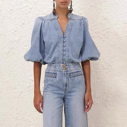 25ss denim V neck shirt