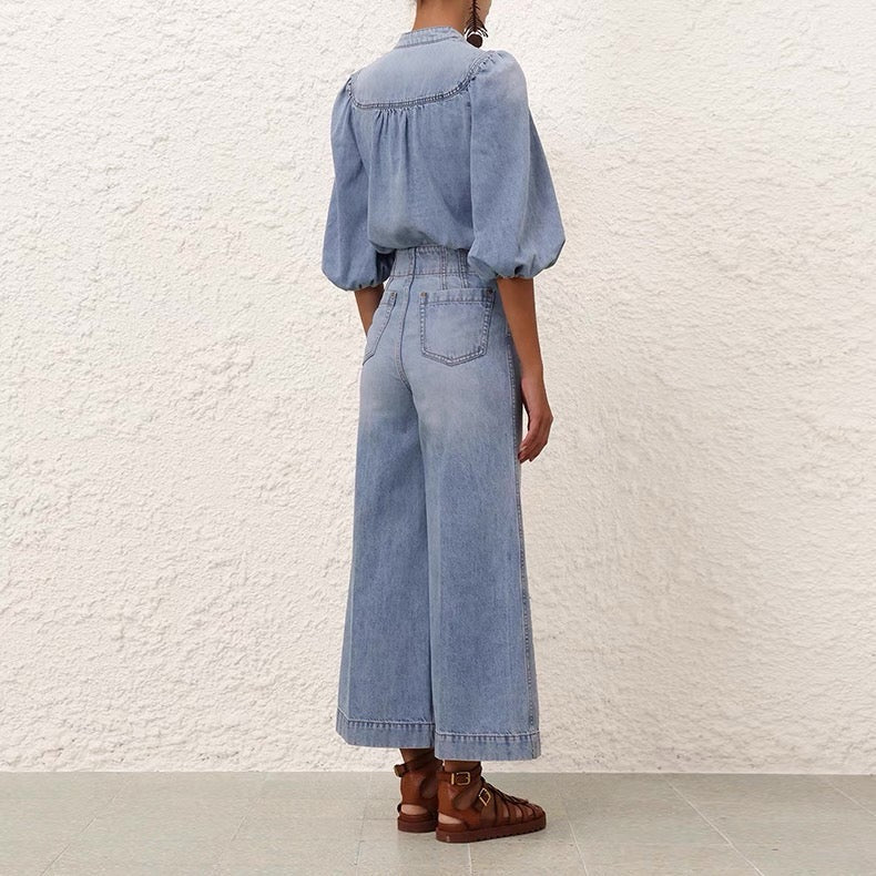 25ss denim V neck shirt