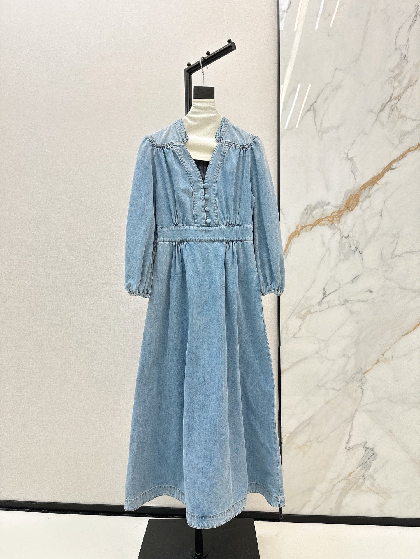 25ss V neck denim dress