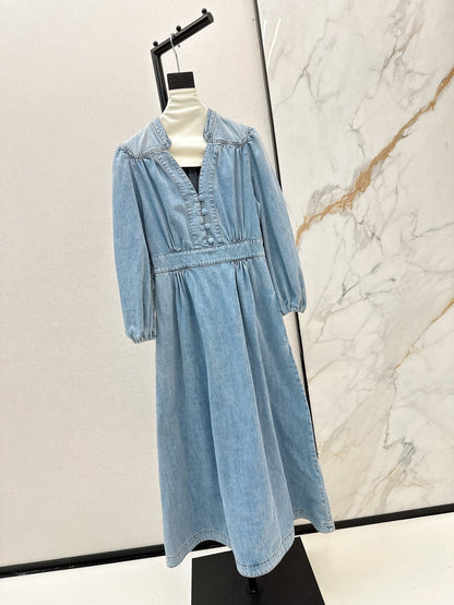 25ss V neck denim dress
