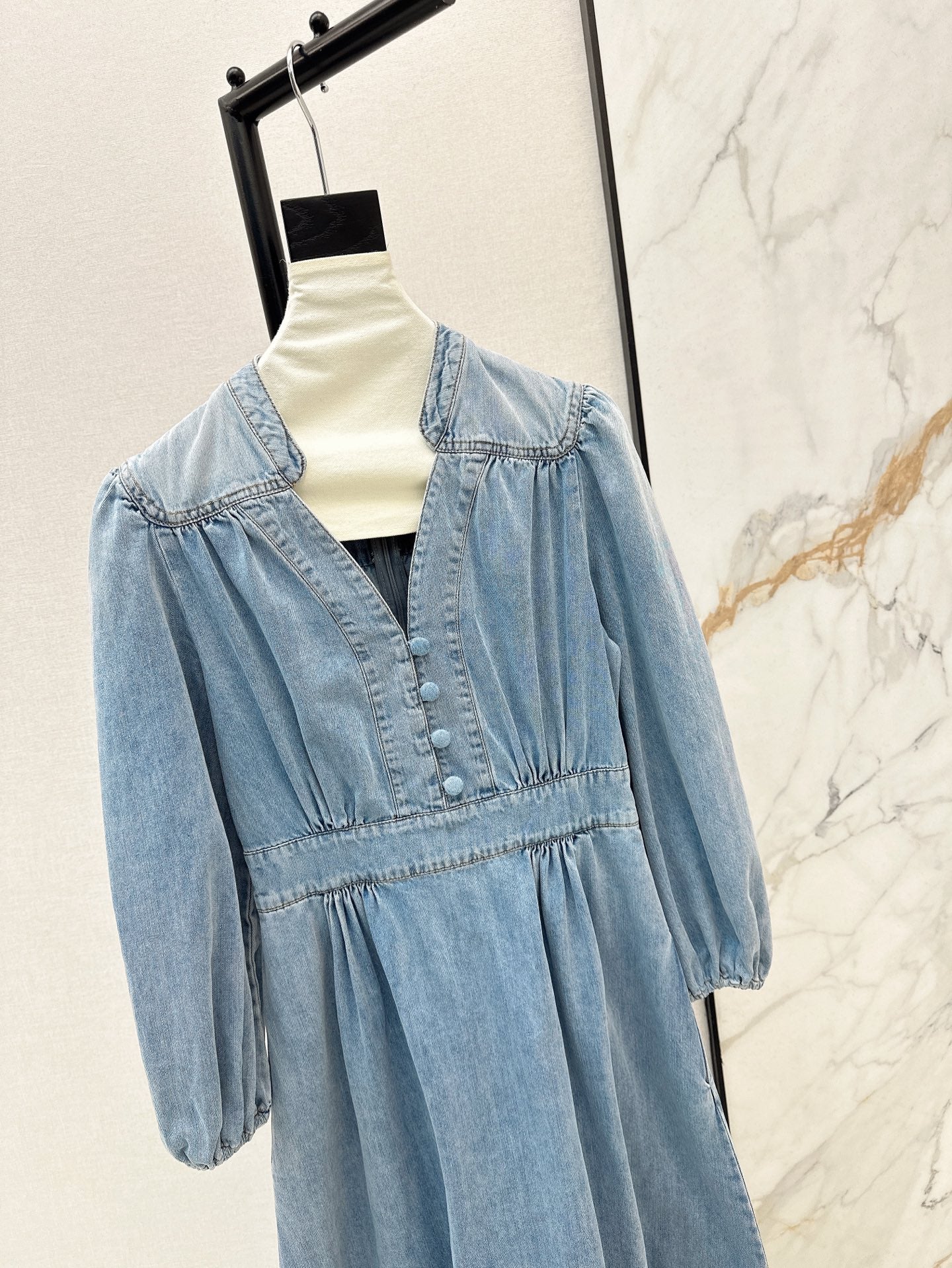 25ss V neck denim dress