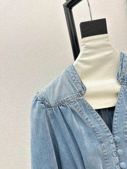 25ss V neck denim dress