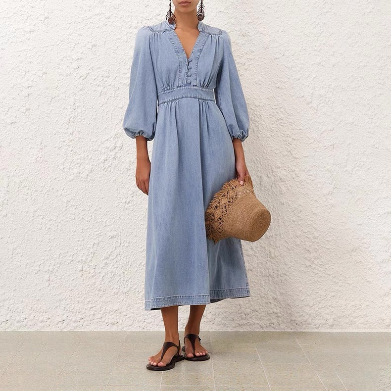 25ss V neck denim dress