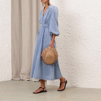 25ss V neck denim dress