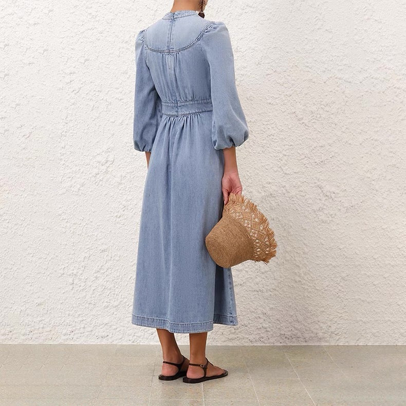 25ss V neck denim dress